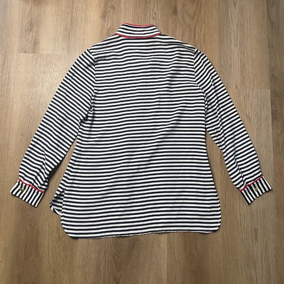 Sail to Sable STS striped silk top S small navy blue gold button long sleeve - Picture 10 of 10